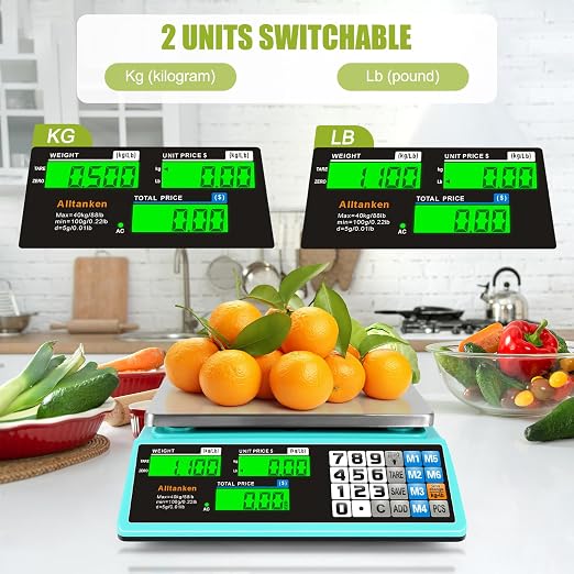 88lb/40kg Commercial Food Scale, Digital Price Computing Scale with Counting Feature, Outdoor Market Food Scale Dual LCD for Farmers Markets, Butchers, Retail Stores