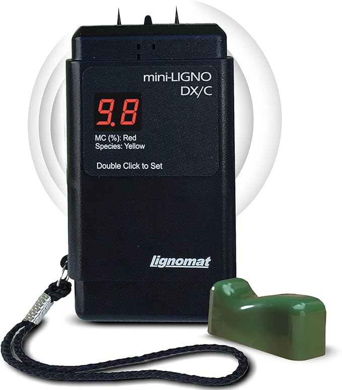 Lignomat mini-Ligno DX/C - Professional Pin Type Wood Moisture Meter for Firewood, Concrete, Subfloors, OSB, Drywall, Flooring with LED Display & 46 Settings