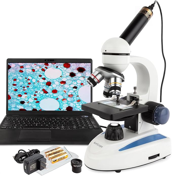AmScope M158 Series 360-Degree Rotating Monocular Head Compound Microscope - 40X-1000X Magnification - Includes LED Light and USB 2.0 Digital Camera