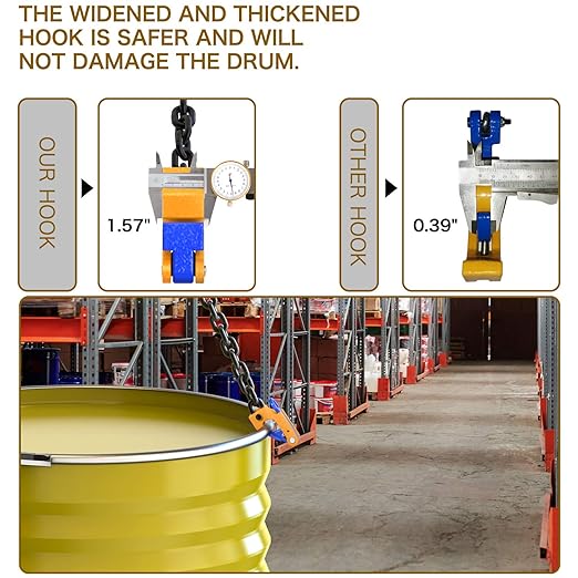 55 Gallon Drum Lift - Chain Drum Lifter - 2000 lbs Capacity - Suitable for Blue Plastic and Metal Drums (Standard Version)