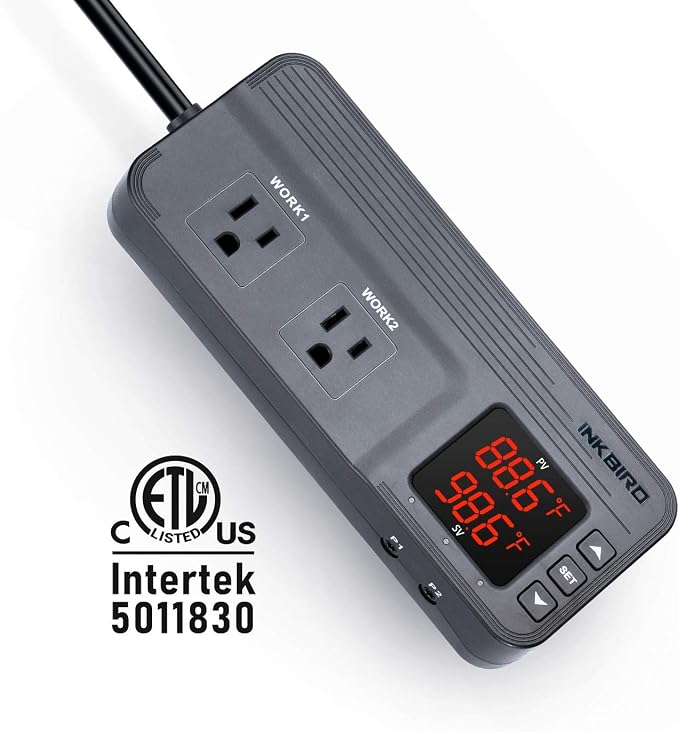 Inkbird Temperature and Humidity Controller ITC-608T Pre-Wired Dual Stage Thermostat 120VAC 15A 1800W ETL Listed Mushroom Greenhouse Homebrew