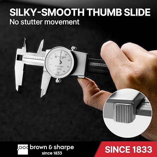 Brown & Sharpe 6-Inch Dial Caliper – Precision Stainless Steel Measuring Tool, White Dial, 0.001" Resolution, Hardened Construction, Shockproof Movement