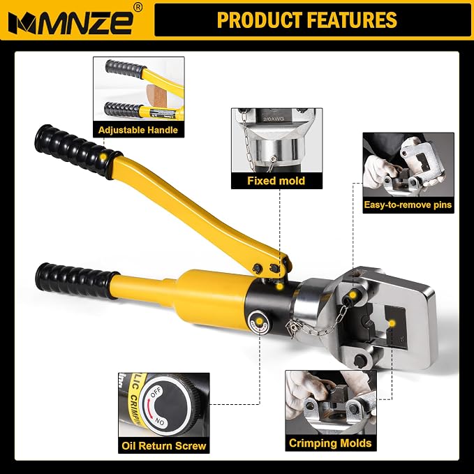 16 Ton Hydraulic Cable Lug Crimper Pliers 6 AWG to 800 MCM Hand Operated Hydraulic Crimping Tool Kit Wire Terminal Lug Battery Crimping Crimper with 12 Dies