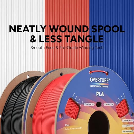 OVERTURE 2KG Bundle High Speed PLA Filament 1.75mm, Neatly Wound 3D Printer Filament 2 Pack 1kg Spool (2.2lbs) Rapid PLA, Fit Most FDM 3D Printers (Red+Black)