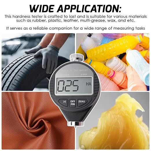 Shore A Rubber Portable Hardness Meter, Pocket Size 0-100HA Digital Hardness Durometer Meter Tester with Large LCD Display, Suitable for Rubber, Leather, Resin, Fiber, Glass, and Wax