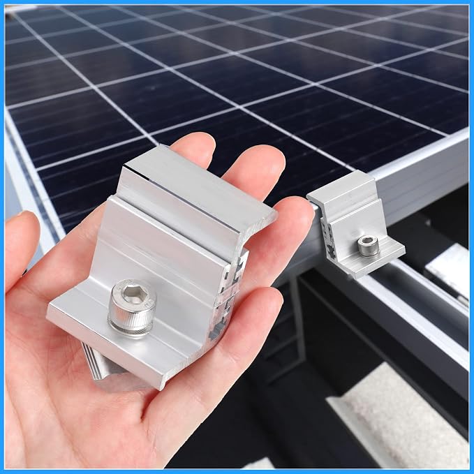 Zhengmy 10 Solar Panel End Clamp Mounting Z Bracket Mid Clamps Aluminum Rail End Clamps Clips Adjustable Panels Grounding Gutter Kit for Pv Mounting System Install Hardware Fasteners Accessory