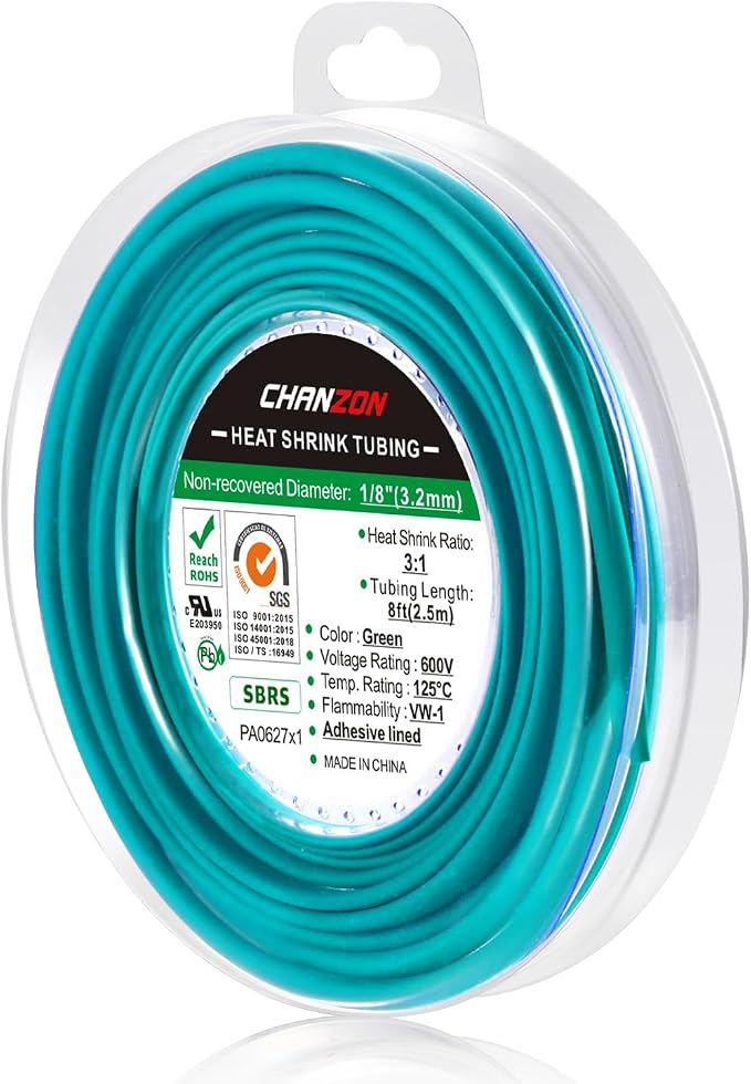 Chanzon 3:1 Ratio 1/8" (3.2mm) Heat Shrink Tubing - Marine Grade Waterproof Adhesive Lined - 8Ft Roll (2.5M Total Length) Green Polyolefin Sleeving Wrap Shrinking 3 to 1 Ratio 1pcs