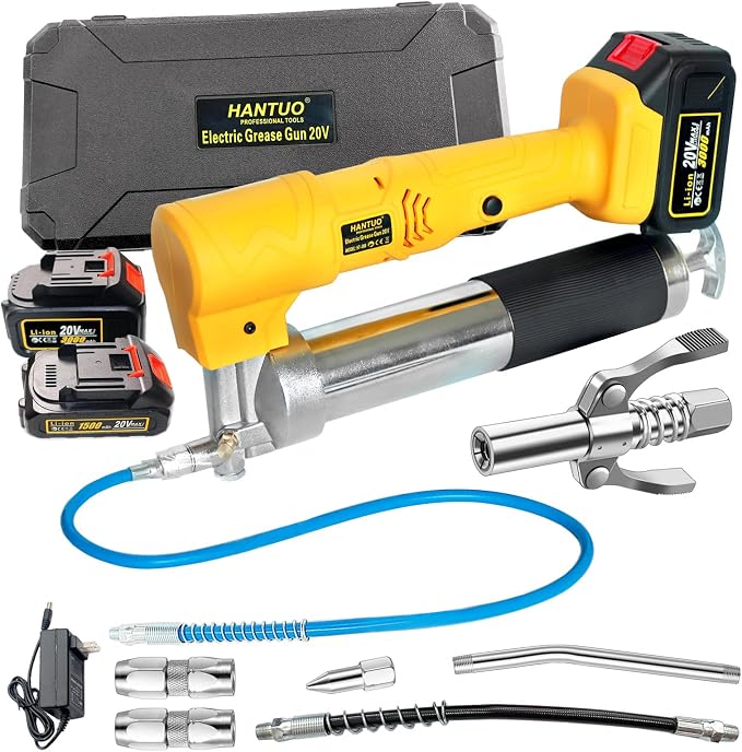20V MAX Electric Grease Gun Kit with 2 Batteries and Charger, 12000 PSI Cordless Grease Gun Kit with Quick Release Coupler, 39” Hose, Extension Rigid Pipe for Tractors, Trailers, Mechanical