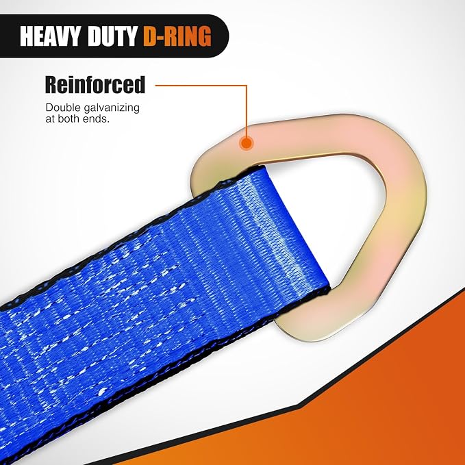 Nilight Axle Tie Down Straps 2" x 38" with D-Rings and Protective Sleeve 11,127 LBS Break Strength – Car Hauler Tie-Downs for Engine Hoist Truck Trailer & UTV 4Pack (Blue)