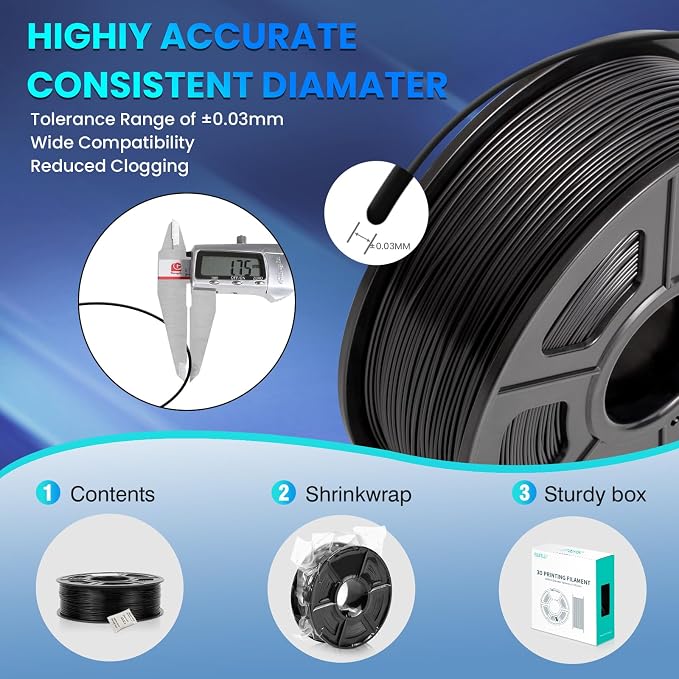 SUNLU TPU 3D Printer Filament 1.75mm, High Speed 95A TPU Filament, Flexible 3D Filament for Fast Printing, Dimensional Accuracy +/- 0.03mm, (1kg Black,95a TPU)