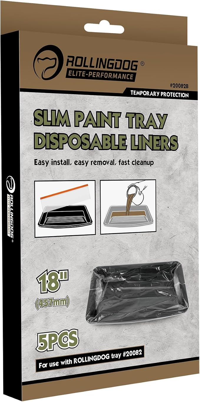 ROLLINGDOG 18 Inch Disposable Paint Tray Liners-18" Paint Pan Liners with Drawstring, Exclusively Used with ROLLINGDOG 18 Inch Paint Roller Kit for Interior or Exterior Home Improvement (Pack of 5)