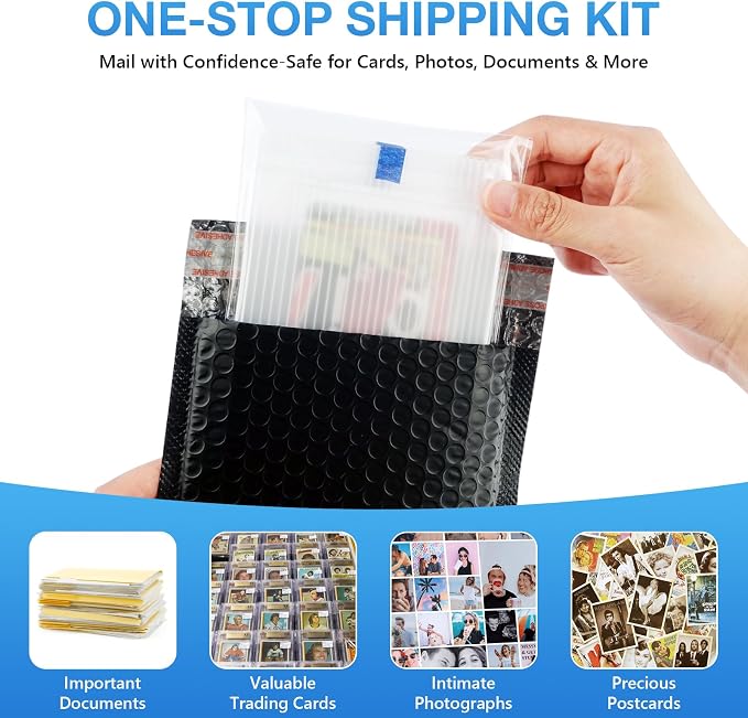 Fayoo 244Pcs Trading Card Shipping Supplies Kit, 60 Waterproof Bubble Mailers with 120 Professional Card Shipping Protectors, Mailing Kit for Sports Cards, Graded Slabs, TCG, Postcards & Sells