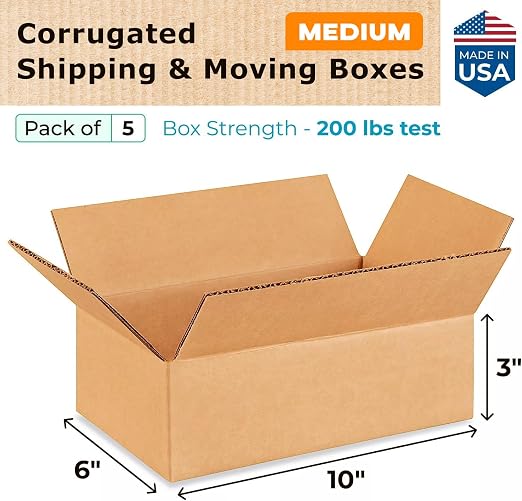 Medium Moving & Shipping Boxes 10 x 6 x 3 inches (10-Pack) - Extra Strength 200 lb vs Regular - USA-Made Corrugated Cardboard Boxes for USPS/UPS/FEDEX - Packaging Box - Shipping Box by IDL Packaging