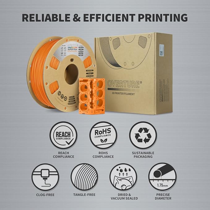 OVERTURE Super PLA+ Filament 1.75mm, Toughness Enhanced PLA Plus, Professional Toughness 3D Printer Filament 1kg (2.2lbs), High Precision +/- 0.02mm (Orange)
