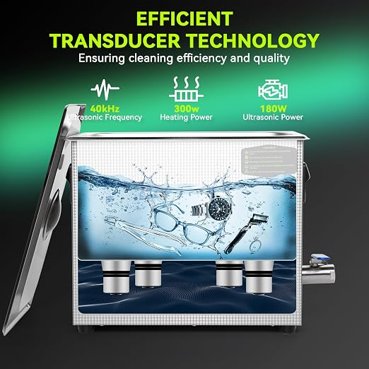 Commercial Ultrasonic Cleaner, ECO Mode, Heating, Degas Mode, ECO Energy-Saving Ultrasonic Cleaning Machine Excellent for Labs,Carburetor,Jewelry,Dentures,Automotive & Industrial Parts. (10L)