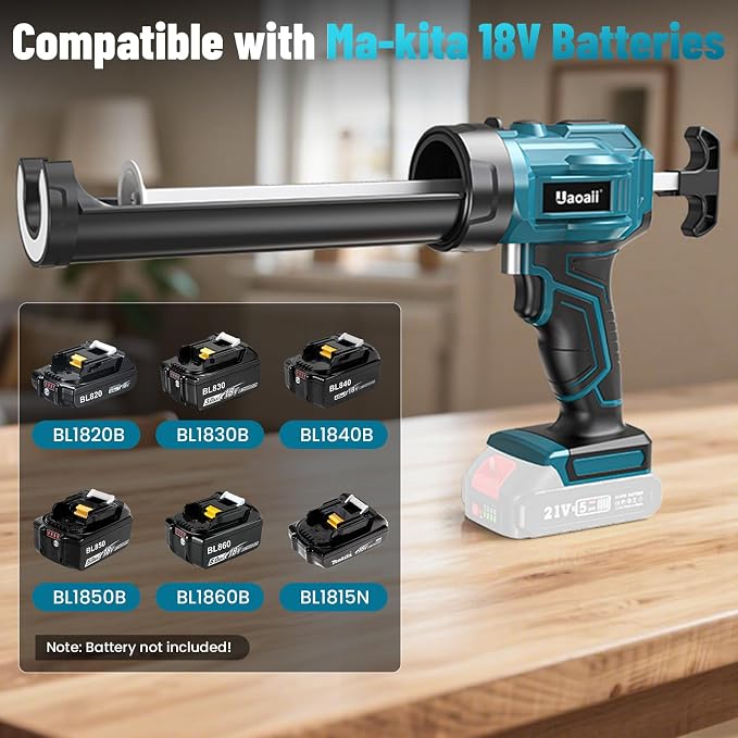 Electric Caulking Gun Compatible with 18V Makita Battery, 10 oz Cordless Caulk Gun with Caulking Tools-3 in 1 for Filling/Sealing, 4 Adjustable Speeds, LED Light(Battery Not Included)
