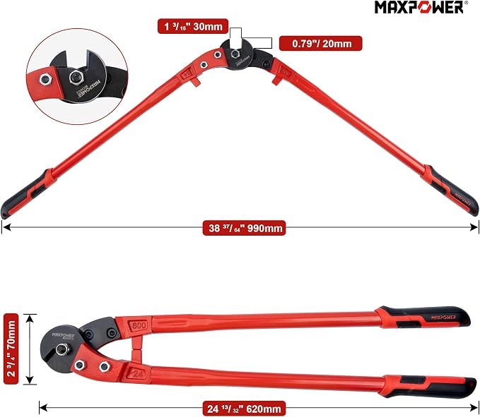 MAXPOWER Wire Cutters, 24-Inch Heavy Duty Wire Rope Cutter, Heavy Duty Strength Steel Cable Cutter for Hard Wire Ropes, Stainless Steel Wires