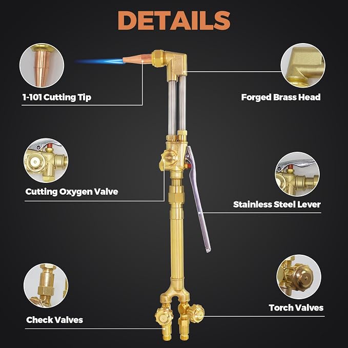 Oxy-Fuel Cutting Torch Kit, Cutting Welding And Heating Outfit With Check Valve, 1-101 Cutting Tip, Welding Nozzle and MFA Heating Nozzle, Cutting Attachment CA2460 Torch Handle