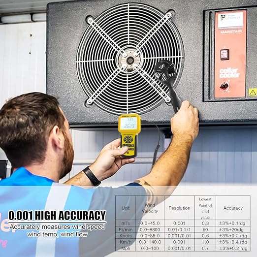 HVAC Air Flow CFM Meter, AIOMEST Handheld Anemometer Measure Airflow Wind Speed Velocity Temperature, Professional Air Vent Ductwork Velometer Gauge AI-856A with Data Logging