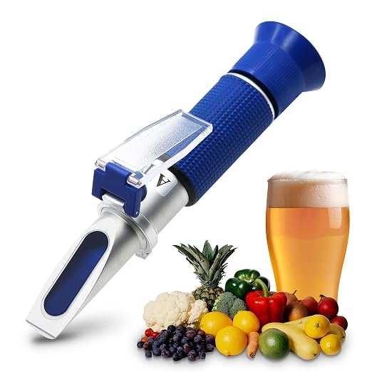 0-32% Brix Refractometer Specific Gravity 1.000-1.120 Beer Refractometer with ATC Hand Held Brix Refractometer for Fruit Beer, Wine, Made of Copper Not Cheap Aluminum (Model AMR008)