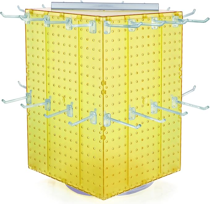Azar Displays 701414-YEL-4C32 Rotating Countertop Display Kit with Peg Hooks Included, 14 Inches Wide x 14 Inches Deep x 20 Inches High, Pegboard Spinner Organizer, Yellow