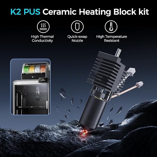 Creality Official K2 Plus Ceramic Heating Block Hotend Kit, with Quick-swap Nozzle Kit, Supports 350°C High Temperature, All-Metal Integrated Design Extruder Hotend for 3D Printer K2 Plus Combo