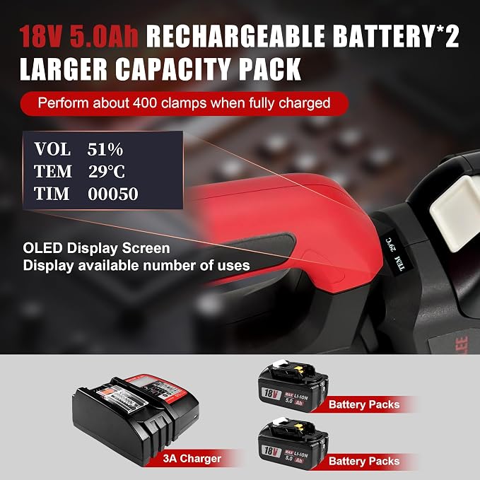 Electric Wire Cable Crimper Battery Powered Hydraulic Crimping Tool Range 8AWG to 600MCM with 12 Dies, Electricians for Circuit Repairs and Stainless Steel Deck Upgrades (HL-300K)