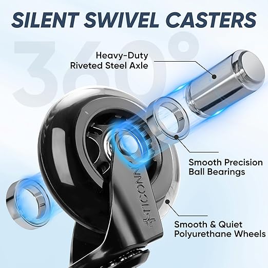 TICONN Office Chair Caster Wheels Set of 5 for Tile, Hardwood Floors and Carpets, Universal Fit for Most Chairs (Transparent)