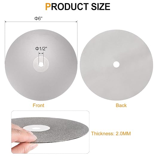 HARFINGTON Diamond Flat Lap Disc Set 6" x 1/2" Arbor 50/60/80/100/120/240/260/320/400/600/1000/1200/1500/2000/2500/3000 Grit Abrasive Wheel Lapping for Grinding Ceramics, Glass, Stones