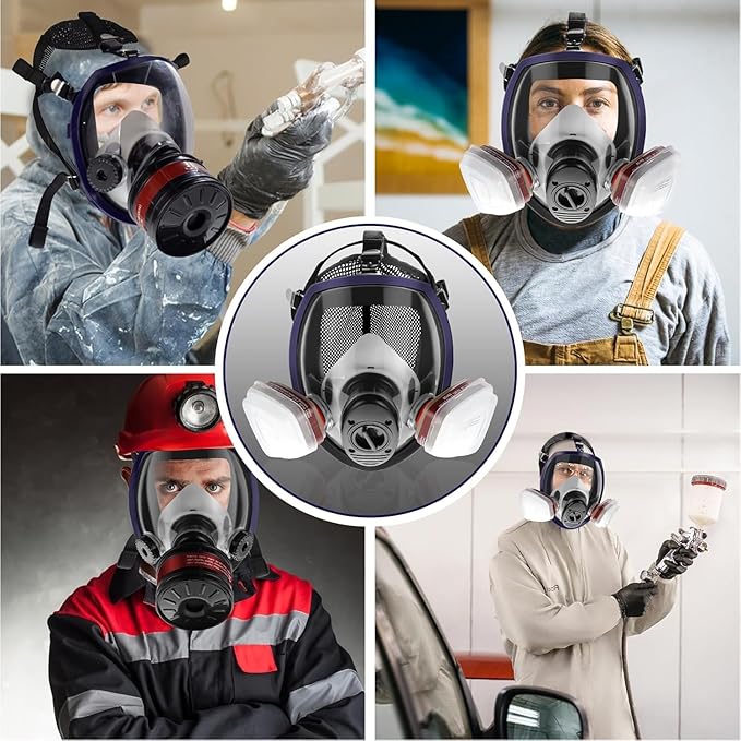 Reusable Full Face Cover Set,Full Facepiece for Staining,Car Spraying,Painting,Sanding &Cutting,Grinding,DIY and Other Work Protection