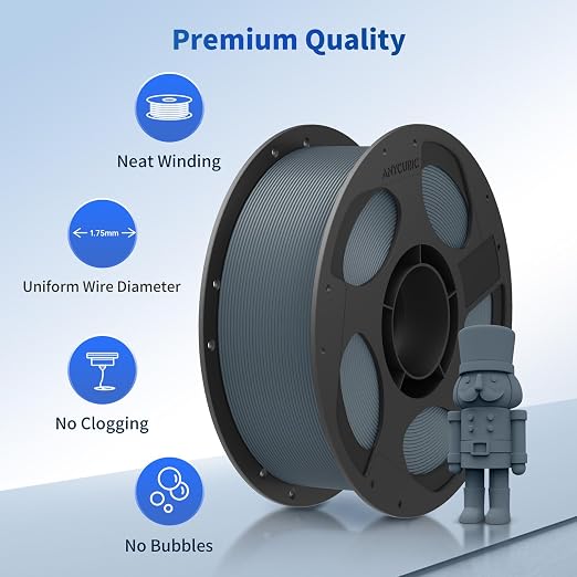 ANYCUBIC PLA 3D Printer Filament, 3D Printing PLA Filament 1.75mm Dimensional Accuracy +/- 0.02mm, 1KG Reusable Spool (2.2 lbs), Blue Grey