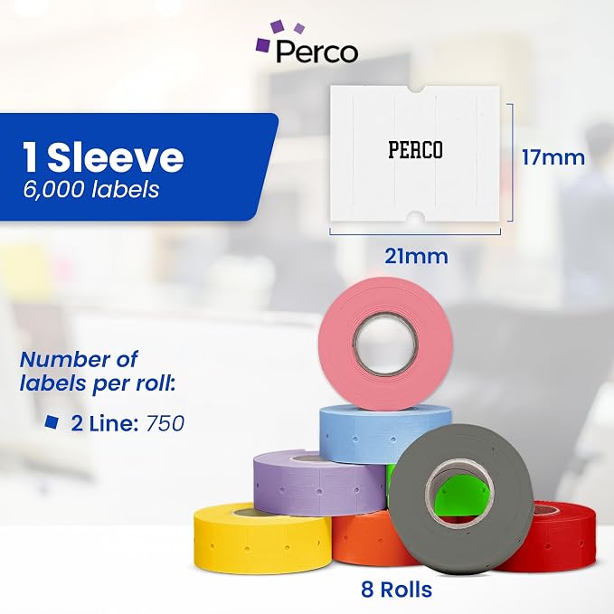 Custom Price and Date Labels - 6,000 Price Marking Labels for Perco Pro 2 Line Guns - Choose Color, Font and Imprint - 8 Rolls, 1 Sleeve - Made in USA