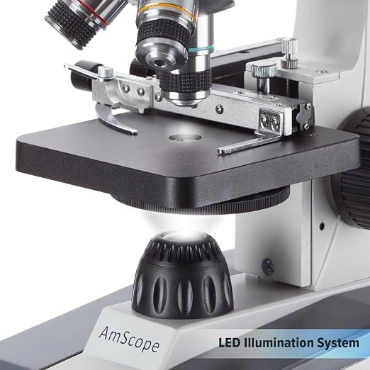 AmScope M150 Series Portable Student Monocular Compound Microscope - 40X-1000X Magnification - Features LED Light & 25 Prepared Slides - Has Coarse & Fine Focus