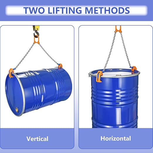 Dollate Chain Drum Lifting Clamp, 2200LBS Load Capacity, G80 Horizontal Double Chain Oil Drum Hoist For 55 Gallon Plastic And Metal Drums, Horizontal Vertical Lifting