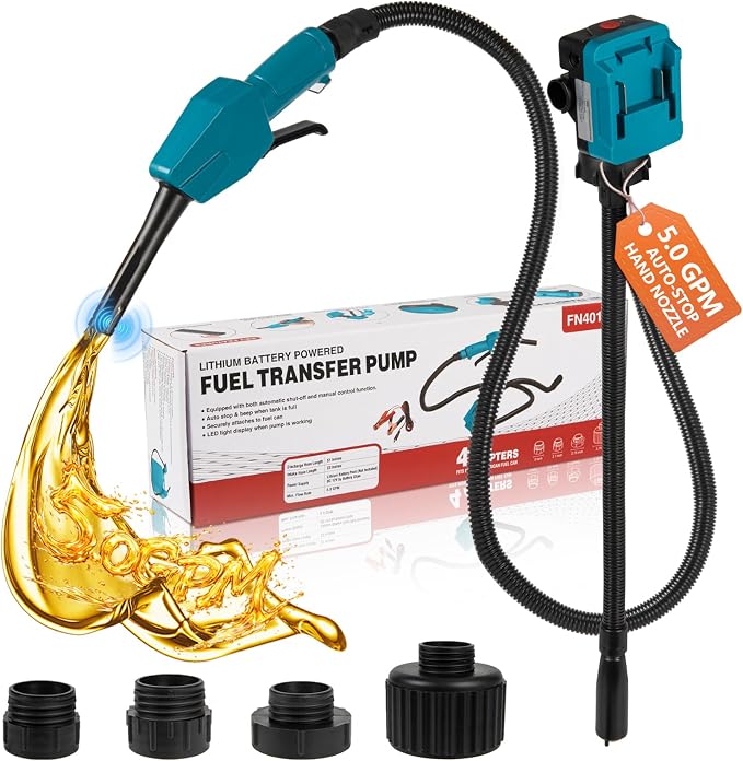 5GPM Cordless Fuel Transfer Pump,Auto-Stop & Hand Nozzle, Compatible with Makita 18V Batteries, 51'' hose,Vertical Operated Portable Pump for Oil,Diesel,Gasoline(Battery not included)