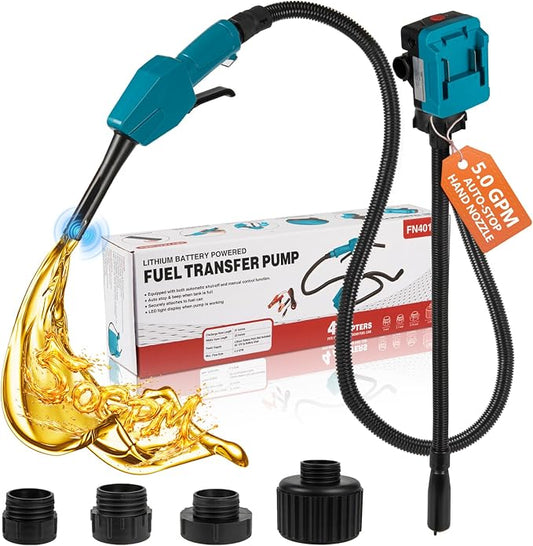 5GPM Cordless Fuel Transfer Pump,Auto-Stop & Hand Nozzle, Compatible with Makita 18V Batteries, 51'' hose,Vertical Operated Portable Pump for Oil,Diesel,Gasoline(Battery not included)