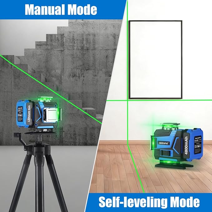 AZZUNO Laser Level with Tripod,4x360° 16 Lines Laser Level 165FT Self Leveling for Outdoor, With Two 4800mAh Rechargeable Li-ion Batteries and Outdoor Receiver, Laser Level Tool for Home Improvement