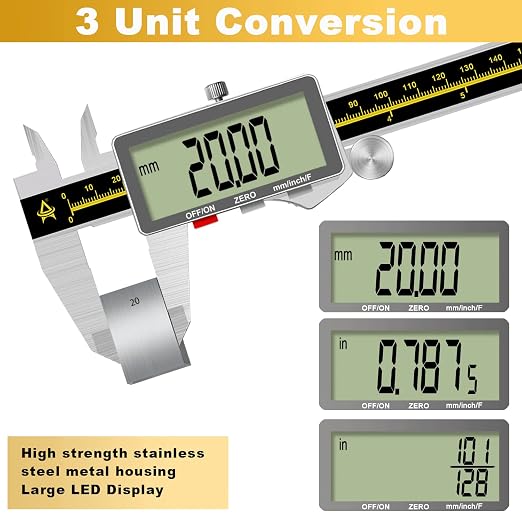 Digital Caliper,ACEMETER 0-8" Vernier Calipers Measuring Tool-Electronic Micrometer with Large LCD Screen,Metal Metric Measure Caliper for Engineer Carpenter,Auto-Off Feature,Inch/Fraction/Millimeter