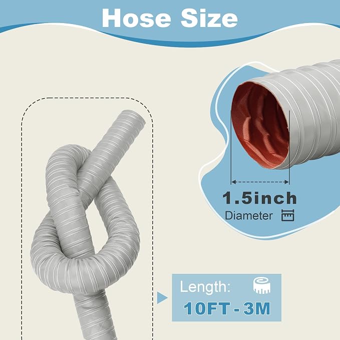 NOWBALL 1.5in Automotive Air Duct Hose, Length 3 Meter-10ft, 1.5" Silicone Flexible Cooling Ducting, 38mm High Heat Brake Exhaust Hose for Car, Garage, Dryer Air System Gray