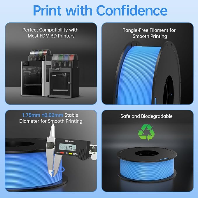 BIQU MorPhlex Flexible Filament 1.75mm, Turn 90A Into Ultra-Soft 75A with High Flexibility, 1Kg (2.2lbs) Spool - Dimensional Accuracy ±0.02 mm, Beginner-Friendly (Blue)