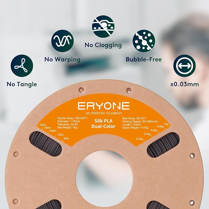 ERYONE Silk Dual Color PLA Filament 3D Printer 1.75mm +/- 0.03mm, Bicolor Filament Two Tone PLA 1KG(2.2lbs) Cardboard Spool, Black&Rose Red