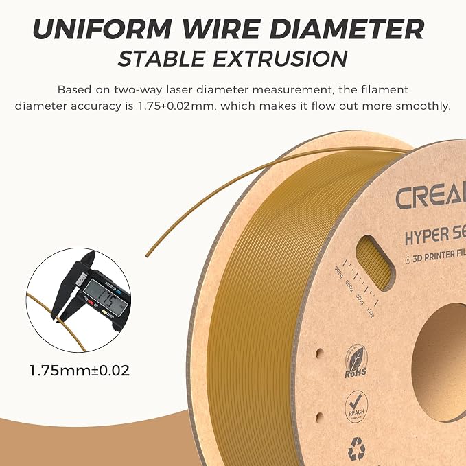 Official CREALITY Hyper PLA Filament 1.75mm, High Speed PLA 30-600mm/s Rapid 3D Printer Filament, Dimensional Accuracy +/-0.02mm,Stronger Toughness, Fit Most FDM 3D Printers, 1KG(2.2lbs) Spool Gold
