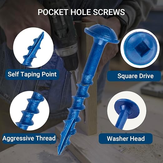 680 pcs Pocket Hole Screws Assortment Kit, 5 Sizes Blue Ceramic Coated and Zinc Coated Pocket Screws, Square Drive Self Tapping Coarse Thread Wood Screws Set, #8 x 1, 1-1/4", 1-1/2", 2", 2-1/2"