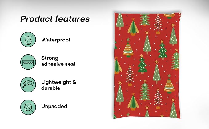 6x9 Poly Mailers – Christmas Tree – Waterproof, Tear-Resistant Shipping Bags with Adhesive Seal – 200 Pack – Package Mint
