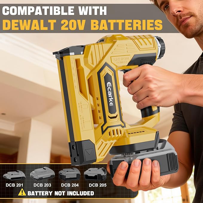 Ecarke Cordless Brad Nailer 2-in-1 Compatible with DeWalt 20V Battery, 18 Gauge Nail Gun 5/8 to 1-1/4 Inch with 2000 Nials for Wood Carpentry, Powered Electric, 2 Mode, Tool Only