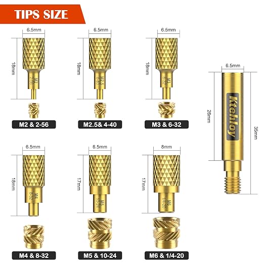 513Pcs SAE Threaded Inserts, #2-56#4-40#6-32#8-32#10-32 1/4"-20 Female Thread Knurled Nuts Assortment Kit, Brass Heat Set Insert for Plastic and 3D Printing Components