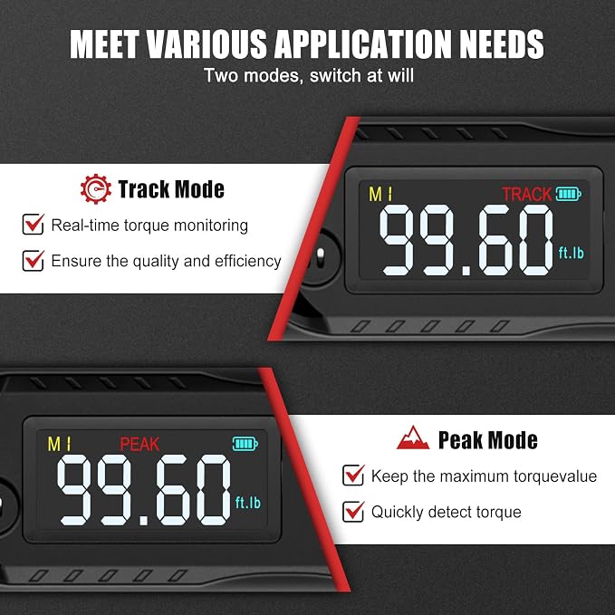VANPO Digital Torque Wrench 3/8 Inch Drive, 5–99.6 Ft-Lb, for Automotive | High Contrast Backlit LCD, Fast-Adjust Control, Vibration, Buzzer, LED Alert, Electric Torque Wrench for Motorcycle & Bike