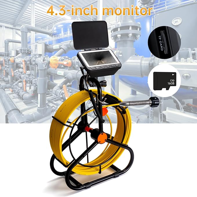 Sewer Camera 66ft,Drain Pipe Camera HD 4.3in Screen DVR 23MM Plumbing Snake Borescope with 12pcs LEDs Light, IP68 Sewer Inspection borescopes for Plumber(66ft/20M)