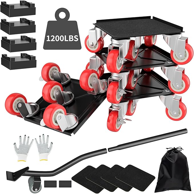 MYUEA Furniture Dolly,Furniture Movers with 5 Wheels,Carbon Steel Panel Heavy Duty Dolly,Maximum Load 1800LBSFurniture Lifter with 5 360° Rotatable Rubber Universal Wheels(Black,4.1x4.1 in)
