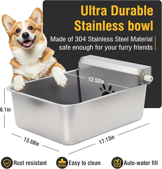 5Gal/20L Automatic Water Dispenser for Dogs,Large Size Stainless Steel Bowl,Self Filling Auto Water Bowl Outdoor for Livestock Animal Drinking